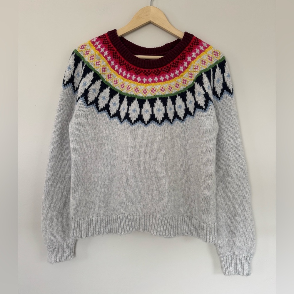 Marine Layer ML x LF Lost & Found Alpine Fair Isle Sweater Light Heather Grey - Picture 2 of 8
